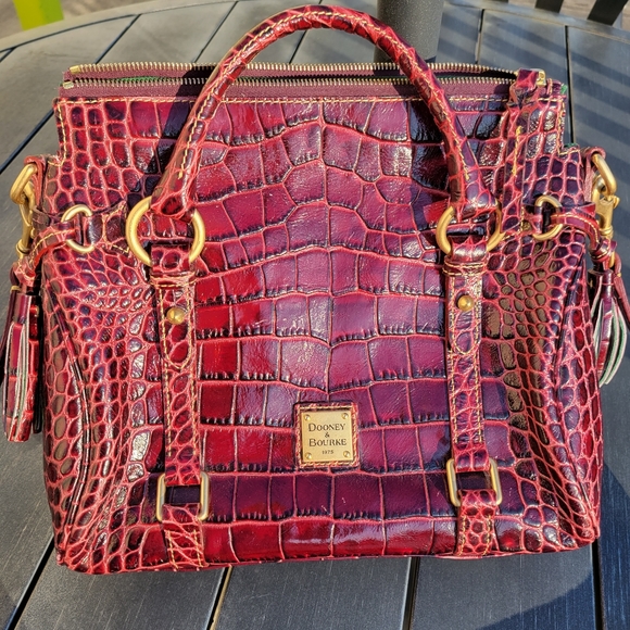 Dooney & Bourke Handbags - Dooney & Bourke Croco Fino Small Leather Satchel Bordeaux ~ Stunning!